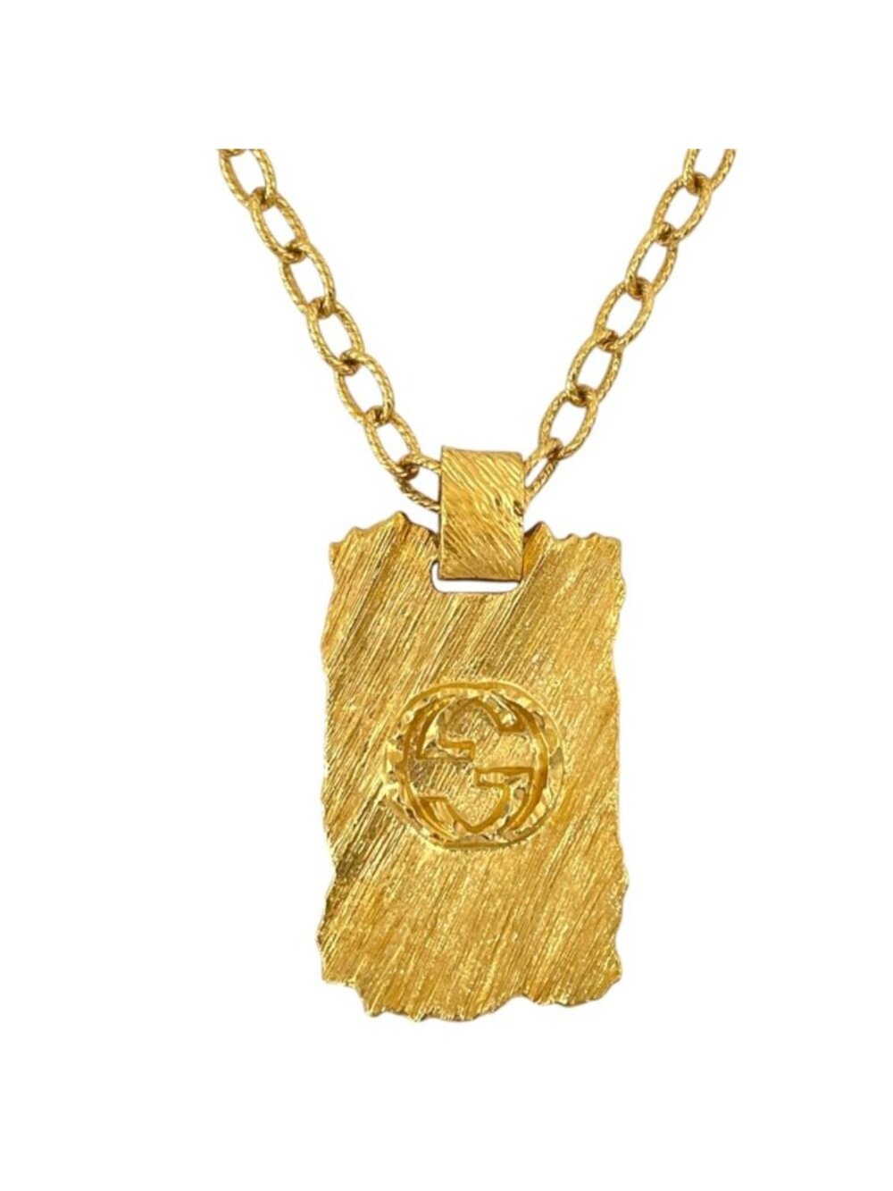 Gucci Pendant Interlocking G Plate Metal Gold Necklace